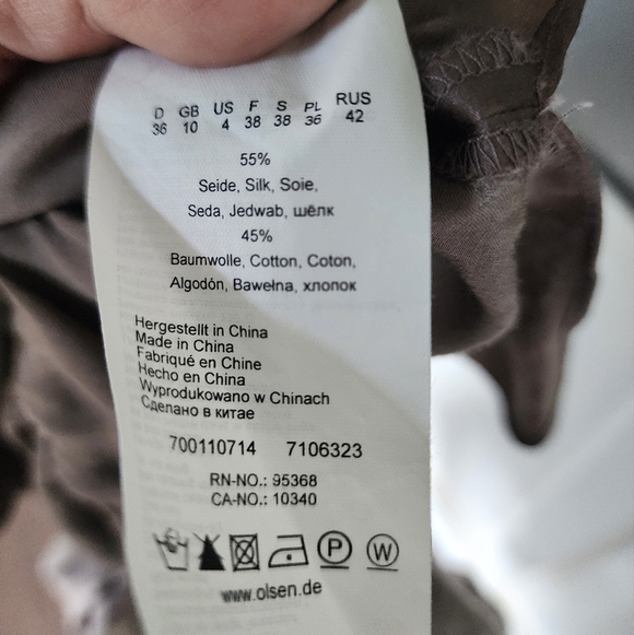 Olsen Europe 55% Silk Cotton Blend Shirt Blouse Size 4 Champagne - Picture 10 of 10